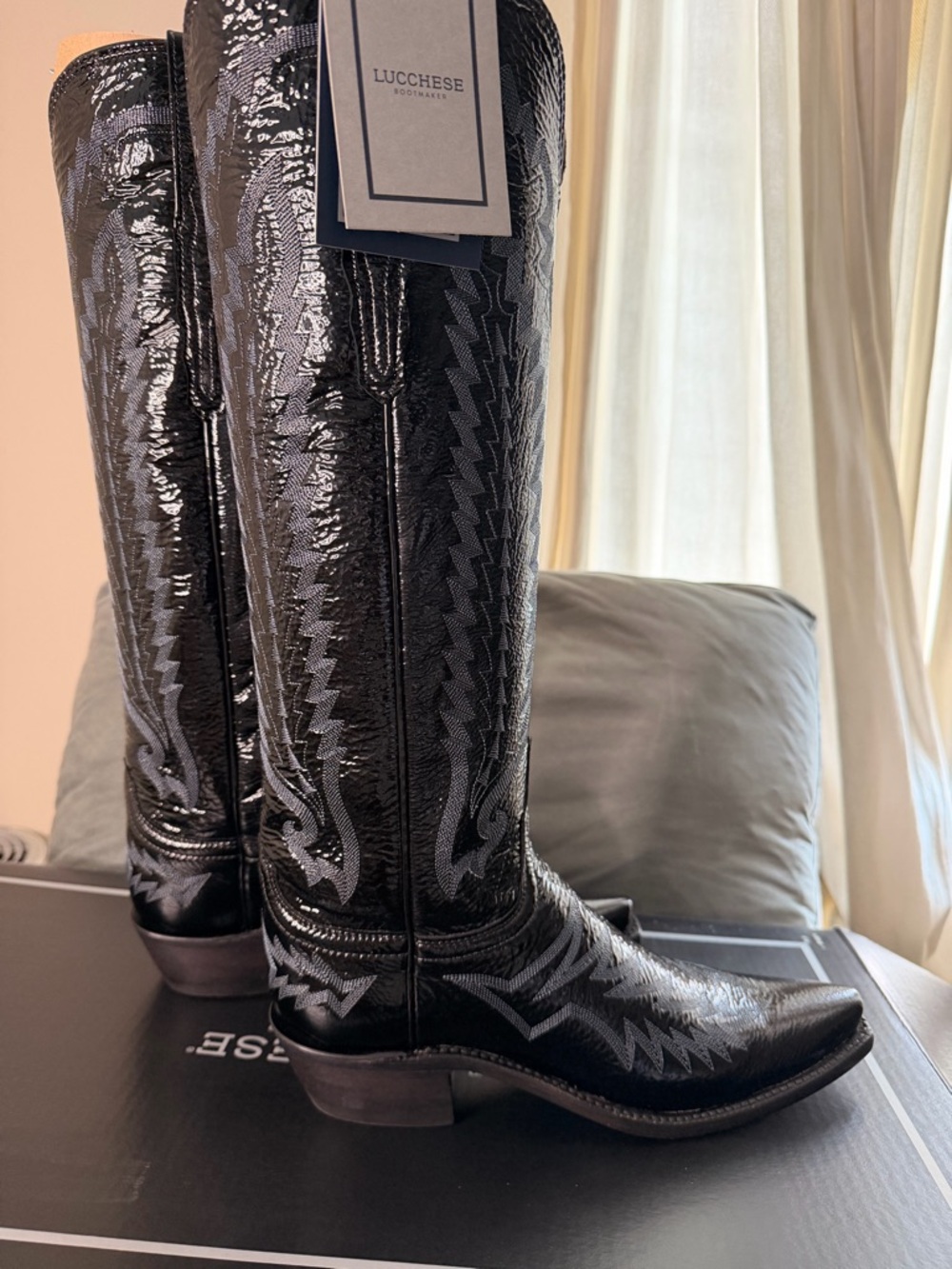 Lucchese  Priscilla Crinkle Black Patent